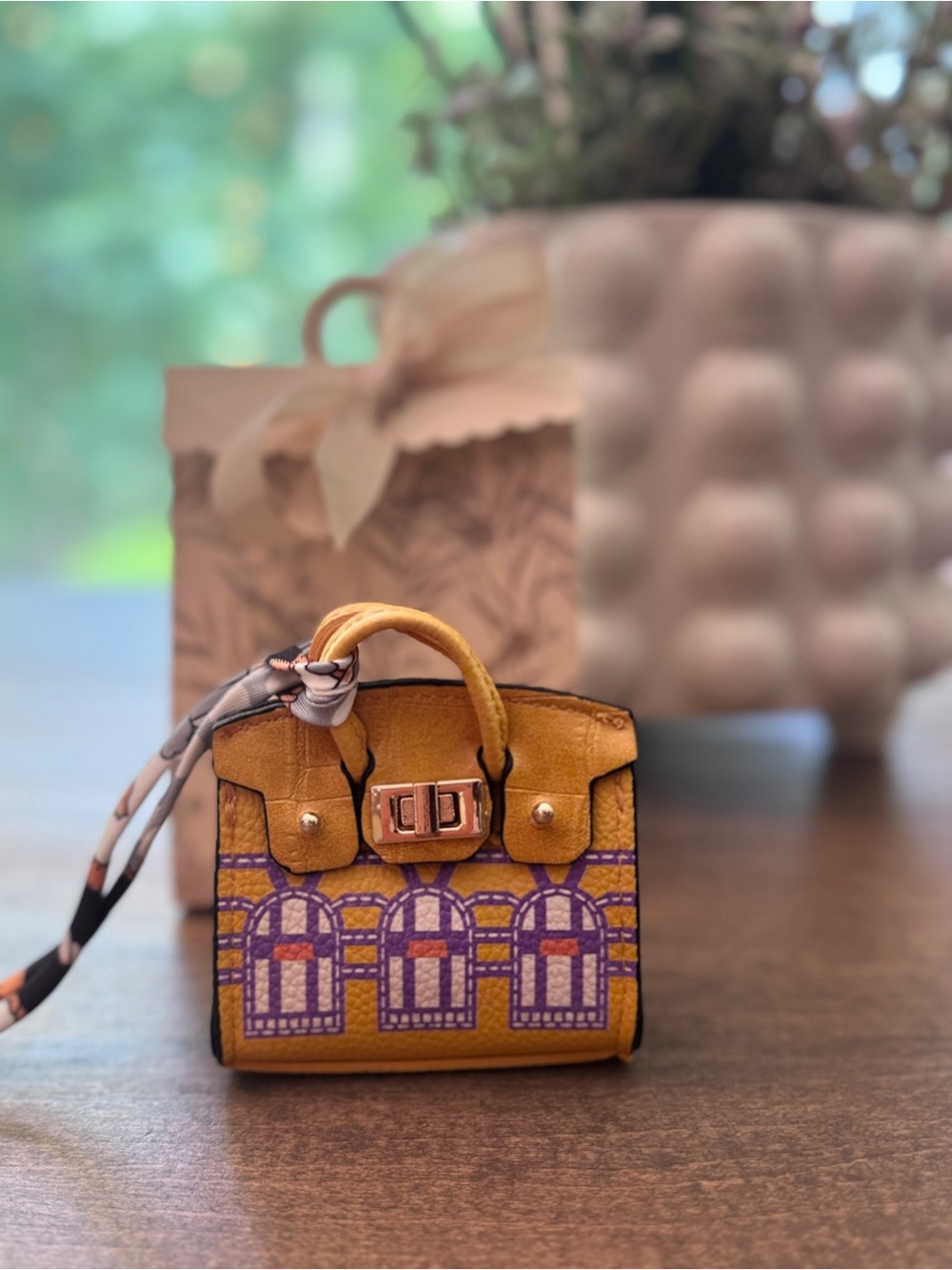 Yellow Patterned Mini Satchel Handbag - Picture 5 of 14